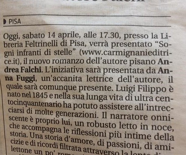 Andrea Falchi alla Libreria Feltrinelli con Sogni infranti di stelle